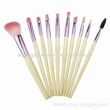 10-piece bamboo makeup brushes, made of original bamboo handle with double color synthetic